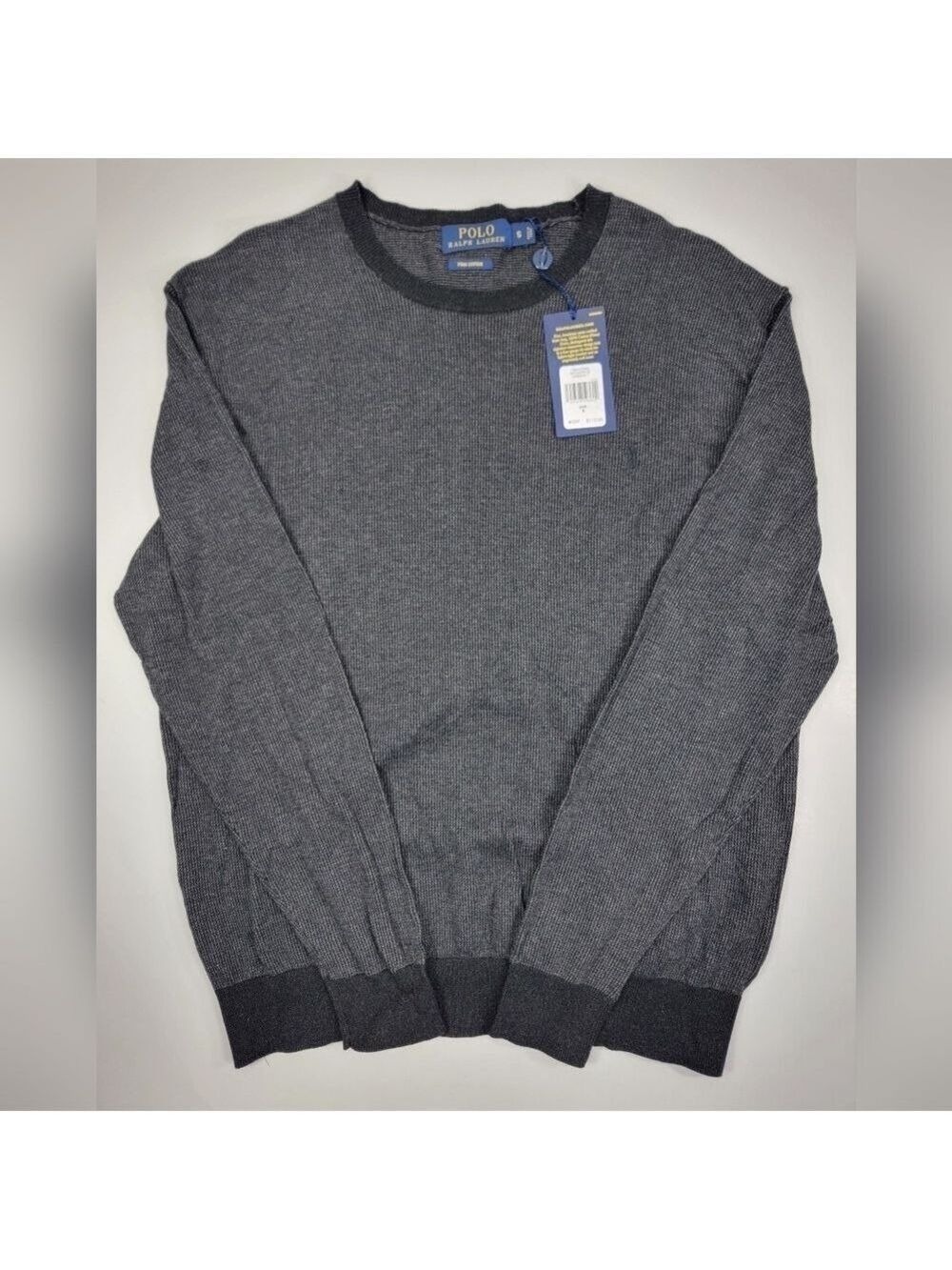NWT Polo Ralph Lauren Lightweight Sweater Mens Small Gray Crew Neck Pima Cotton